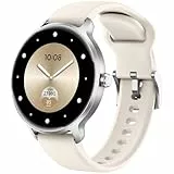 Smartwatch Damen Herren Rund, 1.27' AMOLED Smart Watch mit Telefonfunktion, Fitnessuhr mit Pulsuhr SpO2 Schlafmonitor Schrittzähler, 120+ Sportmodi Sportuhr IP68 Wasserdicht für iOS Android Beige