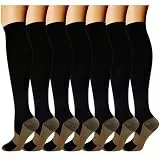 HBselect Kompressionsstrümpfe Damen und Herren - 7 Paar, Kompressionssocken Stützstrümpfe für Sport, Laufen, Flug, Reise, Radsport, Kniestrümpfe, Schwarz