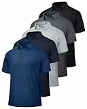 BOOJO Poloshirts für Herren, schnelltrocknend, feuchtigkeitsableitend, kurzärmelig, Golf-Shirts für Arbeit, Sport, 5er-Pack, 1-Schwarz/Dunkelgrau/Hellgrau/Marineblau/Dunkelblau, 3X-Groß