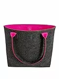 Tebewo Shopping-Bag aus Filz, große verschließbare Einkaufs-Tasche mit Henkel, Einkaufskorb, Handtasche groß, Schultertasche, vielseitige Tragetasche, Farbe grau (grau/Magenta)