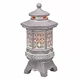TERESA'S COLLECTIONS Gartendeko für Draußen Japanische Steinlaterne Pagode Statue Solarleuchte Kunstharz Gartenfigur Zen Gartendeko für Außen Terrasse Hof Geschenke für Frauen 21cm