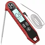 DOQAUS Fleischthermometer Digital,Grillthermometer mit 2 Sonden ±1°C Genau & 3-Sekunden-Messung, Alarm & Hintergrundbeleuchtung, Backofenthermometer für Küche, BBQ, Ofen (Rot)