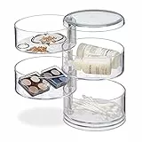 Relaxdays Kosmetik-Organizer mit 4 drehbaren Fächern, Make Up Kit f. Lippenstift etc., Kosmetik-Tower Acryl, transparent