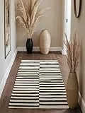 Hanse Home Wollteppich Vika - Natur Woll-Läufer - Handgewebt & Natürlich - Streifen Design Wolle Modern für Wohnzimmer, Schlafzimmer, Esszimmer, Flur - Schwarz Natur Weiß, 80x200cm