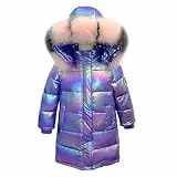 linboo Kinder Winterjacke Mädchen Winterparka mit Fellkapuze Outdoor Wintermantel Warme Parka Jacke Dicke Steppjacke Winddicht Baumwolle Jacke, Lila, 158(Herstellergröße: 160)