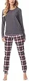 Merry Style Damen Lang Zweiteiliger Schlafanzug aus Baumwolle Pyjama Set Winter MS10-168 (Dunkelmelange Burgund, M)