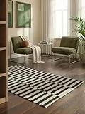 Hanse Home Wollteppich Vika - Natur Wohnzimmerteppich - Handgewebt & Natürlich - Streifen Design Wolle Modern für Wohnzimmer, Schlafzimmer, Esszimmer, Flur - Schwarz Natur Weiß, 120x180cm