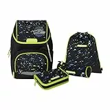 Schneiders 78456-080 - Schulranzen Ergojet Spaceship, 6-teiliges Set mit Schultasche, Federmäppchen, Schlamper, Sportbeutel und individuellen Patches