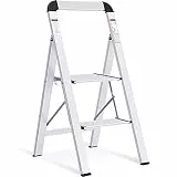 KINGRACK Leiter Aluminium, Trittleiter 2 stufen klappbar, leiter 2 stufen mit Handlauf, rutschfeste Haushaltsleiter mit Klappsicherung, Aluleiter Belastbar bis 150 kg, für Zuhause, Büro,Garten,Silber