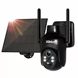 Xega Überwachungskamera Aussen, HD PTZ Kabellos IP Kamera Überwachung Außen Akku mit Solarpanel, IR-Nachtsicht, PIR Personenerkennung, 2 Wege Audio, IP66 Wasserdicht, 2,4GHz WiFi