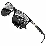 DUCO Polarisiert Sonnenbrille für Herren mit UV400 Schutz Retro Rechteckig Rahmen Ultraleichte Metallrahmen Brillengläser Fahrerbrille Sportsonnenbrille 3029H (Schwarz/Grau)