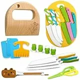 Kindermesser 21- teiliges Kinder Sicherheit Küchenmesser für echtes Kochen und Schneiden mit Krokodil Holzmesser, Schneidebrett, Kinder Küchenspielzeug für Lernen & Spielen Montessori Messer