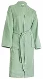 Brandsseller Unisex Bademantel aus Baumwolle L – Leichter Morgenmantel aus Waffel-Piqué für Damen & Herren – Saunamantel/Hausmantel für Wellness & Zuhause - Grün