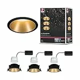 Paulmann Einbaustrahler Cole Coin, 3-Stufen Dimmbar, Ø 88mm, 3 x 6,5W, 470 lm, IP44 Spritzwasserschutz, 2700 Kelvin, Schwarz/Gold matt, Einbauleuchte