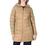 Amazon Essentials Damen Leichter, wasserabweisender, verstaubarer Puffermantel mit Kapuze (erhältlich in Übergrößen), Pilzbraun, L