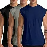 Holure 3er Pack Herren Unterhemden Muskelshirt Workout Tank Tops Unterhemd mit Rundhals-Ausschnitt Schwarz/Grau/Marine L