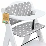 Sitzverkleinerer für Hochstuhl Baby Sitzkissen Stuhl 2-teilig - Kinder Sitzauflage für Hauck und Stokke Kinderhochstuhl High Chair Cover für Treppenhochstuhl und Babystuhl Oeko-Tex Sterne und Grau
