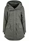 OXMO OXBella Damen Parka Übergangsmantel Lange Jacke mit Kapuze Pattentaschen Regular fit, Größe:XS, Farbe:DARK GREY (792890)