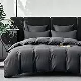 YASMENG Satin Bettwäsche 135x200 Dunkelgrau 100% Langstapelige Baumwolle Kühlend Mako Satin Bettwäsche 135 x 200 Weich Atmungsaktiv Bettbezug Set 2teilig mit Reißverschluss und 80x80 cm Kissenbezug