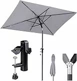 Sekey 200 × 125 cm Sonnenschirm Balkon, Sonnenschirm Rechteckig mit Halterung Sonnenschirmhalter für Balkon, Terrasse und Garten, Windfest Kippbar UPF 50+