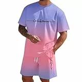 Generisch Herren Trainingsanzug Sommeranzug Sets 2 teilig Freizeitanzug Aufdruck Jogginganzug Sportanzug Bequeme Atmungsaktive Fitnessanzug Activewear Streetwear