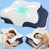 Zervikales Memory-Foam-Kissen für Nacken- und Schulterschmerzen, verstellbares orthopädisches Kissen mit Armlehnen-Design, Nackenrolle mit kühlendem waschbarem Bezug für Seiten-, Rücken- und