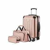 Amazon Basics Hartschalenkoffer Handgepäck-Set, 3Stück, Handgepäckkoffer, Tragetasche, Kompakte Reisetasche, Erweiterbar, 4 Spinner-Räder, Roségold