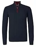 Atforna Herren Stehkragen Pullover Strickpullover Winter Half Zip Pullover Troyer Herren Langarm mit Reißverschluss Zopfmuster Rippen Bündchen, Blau, XL