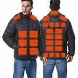 UHouse Beheizbare Jacke Herren Winter Heizjacke mit 27 Heizzonen Elektrische Beheizte Winterjacke USB Beheizbar Steppjacke mit Kapuze Wärme Kapuzenjacke Wanderjacke Männer Funktionsjacke Schwarz 5XL