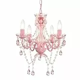 Alighting Kronleuchter Rosa, 4-flammig Kleiner Acryl Kronleuchter mit Kristalloptik Ø41cm,Pendelleuchte für Kleine Räume, Mädchenzimmer Kinderzimmer, E14
