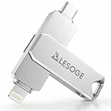 LESOGE MFi-Zertifizierter USB C Stick 256 GB,Mini USB Stick Handy Fotos Speichern,3 in 1 USB C und 3.0 Stick,Externer Speicher für Fotos und Videos,Photo Stick für iPhone/iPad/Android/PC/Mac (Silber)
