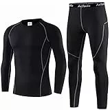 Acfoda Skiunterwäsche Herren Set Thermo Unterwäsche Männer Winter Motorrad Funktionsunterwäsche Warm Funktionswäsche Ski Thermowäsche Atmungsaktiv Lange Thermounterhemd Thermounterhose Schwarz XXL
