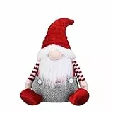 Valery Madelyn deko Weihnachten, 23 cm Gnom Rot Weiß Zierschmuck, Weihnachtsdeko für Tisch, sitzende silbergraue Weihnachtszierschmuck,Weihnachten Geschenk und deko, Thema Rot Grau, EG0309-0076