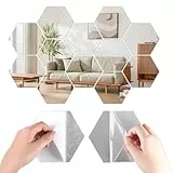 Sechseckiger Spiegel - 12 Stück Selbstklebend Hexagon 3D Spiegelwand Sechseck Acryl für Kinderzimmer, Schlafzimmer, Wohnzimmer Sofa TV Einstellung Wand DIY Dekor