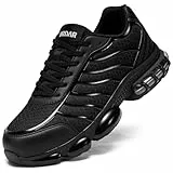 DYKHMILY Arbeitsschuhe Herren Sicherheitsschuhe Leicht Stahlkappenschuhe Herren Luftkissen Sicherheit Sneaker Dämpfung Atmungsaktiv Industrie Handwerk Schuhe (Schwarz,42EU)