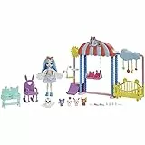Enchantimals Baby Best Friends Tierbaby-Hort - Puppenset mit Bettchen, Schaukel-Set, Doppel-Hochstuhl, Kratzbaum, Mobile, 5 Tierfreunden, für Kinder ab 4 Jahren, HLH23