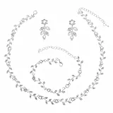 DIVINA VITAE 4 Stück Brautschmuck Set Silber Strass Schmuck Blumenblätter Armband Ohrringe Halskette Set für Braut Brautjungfer Damen Abschlussball Hochzeit Schmuck Set
