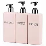 Segbeauty Seifenspender Bad, 3 Stück 500ml Pumpspender, Shampoo Spender Nachfüllbar, Seifenspender Plastik mit Bedruckten Etiketten, Badezimmer Accessoires (Rosa)