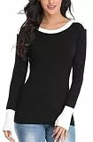 Dilgul Strickpullover Damen Pullover Langarmshirt Pulli Sweatshirt Tunika Tuniken Bluse Shirt Schwarz X-Small