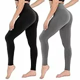 Campsnail Damen Leggings Sporthose mit Hohem Bund - Lang Yogahose Laufhose Fitnesshose Leggins Yoga Sport Leggings Tights für Damen zum Laufen, Radfahren, Fitness-2er Pack- Schwarz& Dunkelgrau-42-48