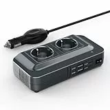 BESTEK 200W KFZ Spannungswandler 12V auf 230V Wechselrichter mit 2 Steckdosen und 4 USB KFZ Ladegerät inkl. Zigarettenanzünderstecker schwarz
