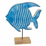 Logbuch-Verlag Fisch Skulptur blau Natur 21 cm Holz Dekofigur Meer Sommer Deko Geschenkidee Kommunion Geburtstag zum Hinstellen