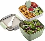 MUJUZE Lunchbox mit unterteilung fächern,Salatbehälter mit Besteck Erwachsene/Kinder,Salat Box to go,Brotzeitbox Nachhaltig Salatbox Auslaufsicher,Bento Box für Schule/Arbeit/Picknick Reisen