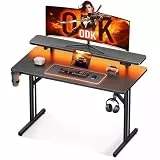 ODK Gaming Tisch, Kleiner Gaming Schreibtisch mit LED Beleuchtung, 80cm Computertisch mit Monitorablage, Carbon Fiber Schwarz PC Gamer Tisch
