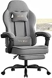WOLTU Gaming Stuhl Stoff mit Bequemlichkeit Federunterlage, Kühl im Sommer, Gamer Chair Sessel Hohe Belastbarkeit ergonomischer mit Kopfkissen, Lendenkissen, Fußstütze, Netzstoff, Grau,GS11gr