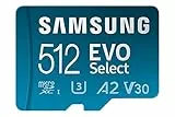 Samsung EVO Select (2024) microSD-Karte + SD-Adapter, 512 GB, Speicherkarte für Smartphone und Tablet, UHS-I U3, 4K UHD, Full HD, 160 MB/s Lesen, MB-ME512SA/EU