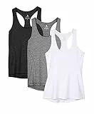 icyzone Damen Sporttop Yoga Tank Top Ringerrücken Oberteil Laufen Fitness Funktions Shirt, 3er Pack (S, Black/Gray/White)
