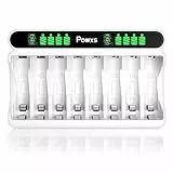 POWXS Batterie ladegerät für NI-MH NI-CD AA/AAA Akkus, 8-Ladeplatz Akku Ladegerät mit LCD Anzeige, Universal Schnell Akkuladegerät Micro USB und Type-C Eingang für Mignon AA und Micro AAA