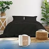 Samthus Bettwäsche 140x200 Baumwolle Satin - Oeko-Tex Made In Green - Himmlisch weicher Schlaf - Bettwäsche-Set mit 1x Bettbezug 140x200 + 1x Kissenbezug 70x90 - Duvet Cover - Schwarz