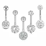 Crdifu Bauchnabelpiercing Edelstahl, 14 Gauge Piercing Bauchnabel, 10mm Stab Bauchnabelpiercing Silber, Bauchnabelpiercing Set 14G, 5 Stk Bauchpiercing Stecker Kristall Glitzer Stein Bananabells Damen